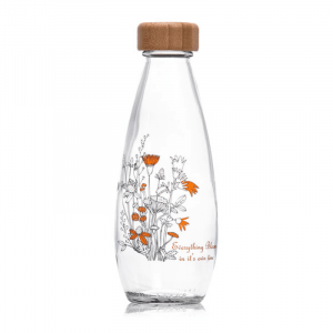 Consol 500ml droplet water bottle with bamboo lid - orange flowers